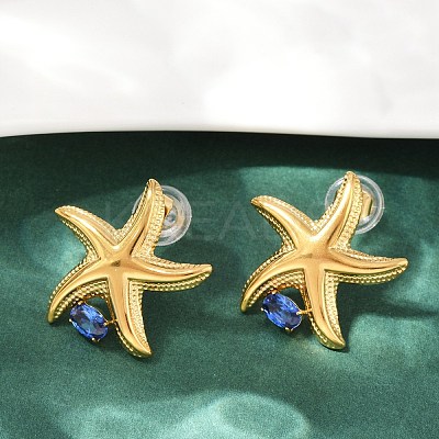 Starfish 304 Stainless Steel Pave Cubic Zirconia Stud Earrings EJEW-Z110-02G-1