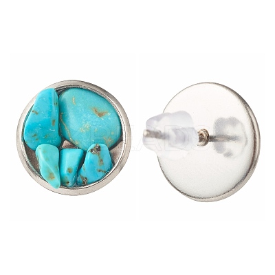 Flat Round with Mixed Gemstone Chip Beads Stud Earrings for Girl Women EJEW-JE04669-1