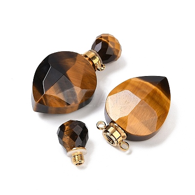 Natural Tiger Eye Faceted Teardrop Bottle Pendants G-A225-02G-04-1