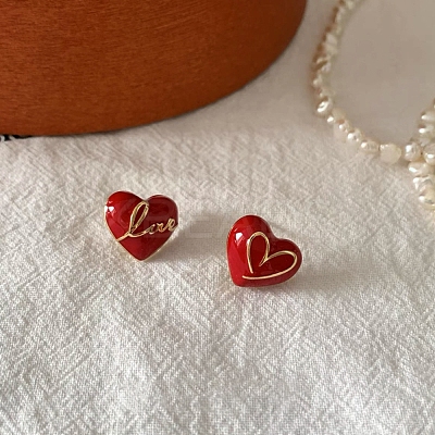 Heart & Word Love Enamel Asymmetrical Earrings LS-EJEW-Z018-02A-1