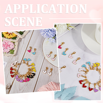 24Pcs 8 Colors Heart Alloy Enamel Pendant Locking Stitch Markers HJEW-SC00035-1