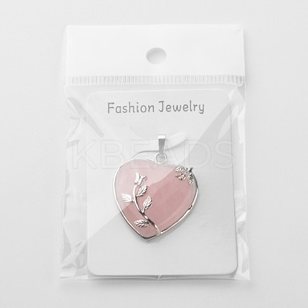 Heart Natural Rose Quartz Pendants X-GP356-1-1