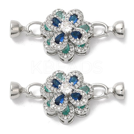 Brass Micro Pave Clear Cubic Zirconia Fold Over Clasps KK-E084-33P-1