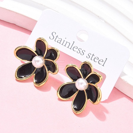 Flower 304 Stainless Steel Stud Earrings EJEW-C142-02G-01-1