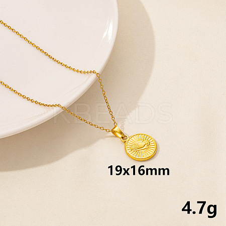 304 Stainless Steel Flat Round with Hand Pendant Necklaces IS6565-8-1