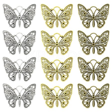 15Pcs 3 Styles Butterfly Tibetan Style Alloy Pendant Rhinestone Settings TIBEP-YW0002-23-1