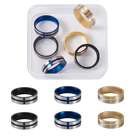 6Pcs 3 Colors Stainless Steel Plain Band Rings RJEW-CF0001-02-1