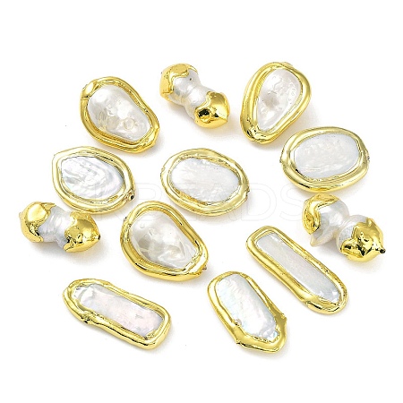 Rack Plating Brass Beads with Baroque Natural Keshi Pearl KK-K348-06G-1
