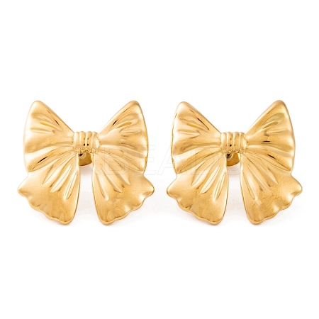 Ion Plating(IP) Bowknot 304 Stainless Steel Stud Earrings for Women EJEW-L272-026G-01-1