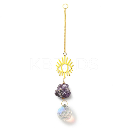 Wire Wrapped Nuggets Natural Amethyst Pendant Decorations LS-HJEW-C008-02C-G-1