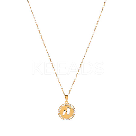 Round with Rhinestone and Footprint Pendant Necklaces RV0374-1-1
