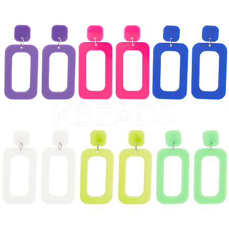 6 Pairs 6 Style Hollow Out Rectangle Acrylic Dangle Stud Earrings EJEW-AN0001-59-1
