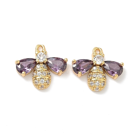 Brass Micro Pave Cubic Zirconia Bee Charms KK-A281-23G-03-1
