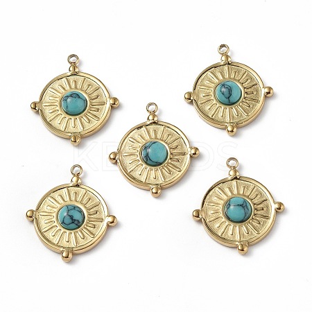 PVD Vacuum Plating 201 Stainless Steel Natural Turquoise Pendants STAS-C064-VC891-1