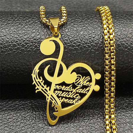 201 Stainless Steel Musical Note Heart Quote Pendant Necklaces NJEW-K283-03G-1