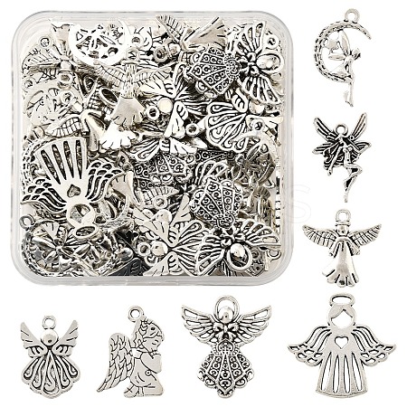 80Pcs Tibetan Style Alloy Moon with Fairy Pendants TIBEP-FA0001-RS-1