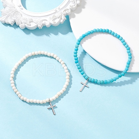 2Pcs 201 Stainless Steel Charm Bracelets BJEW-JB13274-1
