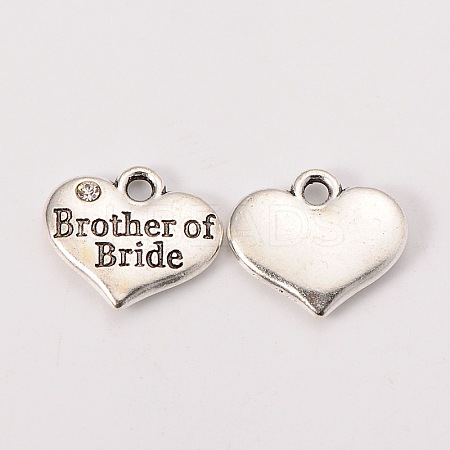 Wedding Party Supply Antique Silver Alloy Rhinestone Heart Carved Word Brother of Bride Wedding Family Charms LS-TIBEP-N005-27D-1