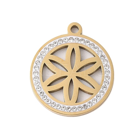 Preserved Fresh Flower 304 Stainless Steel Rhinestone Pendants STAS-S139-01G-05-1