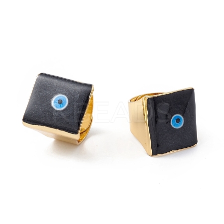 Square Enamel with Evil Eye Wide Band Finger Rings RJEW-A014-02G-08-1