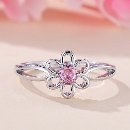 Flower Brass Micro Pave Pearl Pink Cubic Zirconia Finger Rings FS-WGCFB35-04-1