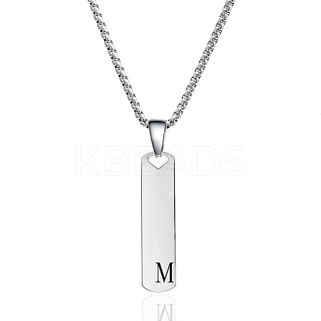 304 Stainless Steel Rectangle with Letter Pendant Box Chain Necklaces FS-WGD7C78-13-1