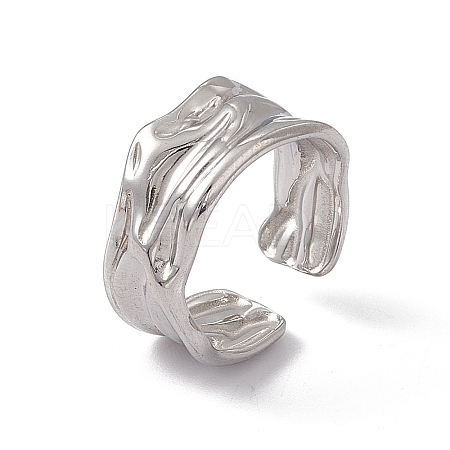 Non-Tarnish 304 Stainless Steel Twist Wave Open Cuff Ring for Women LS-RJEW-C045-22P-1