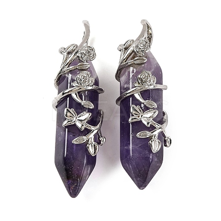 Natural Amethyst Double Terminal Pointed Pendants G-C144-03P-02-1