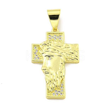 Rack Plating Brass Micro Pave Clear Cubic Zirconia Pendants KK-B091-25G-1