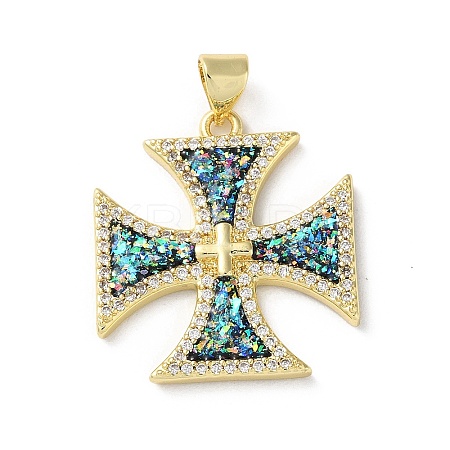 Brass Micro Pave Clear Cubic Zirconia Pendants KK-C045-06G-1