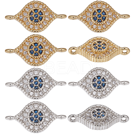 Beebeecraft 8Pcs 2 Colors DIY Brass Micro Pave Clear & Blue Cubic Zirconia Connector Charms DIY-BBC0001-28-1