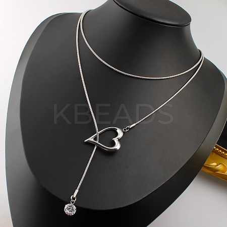 304 Stainless Steel Micro Pave Cubic Zirconia Pendant Necklaces NJEW-D343-05P-1