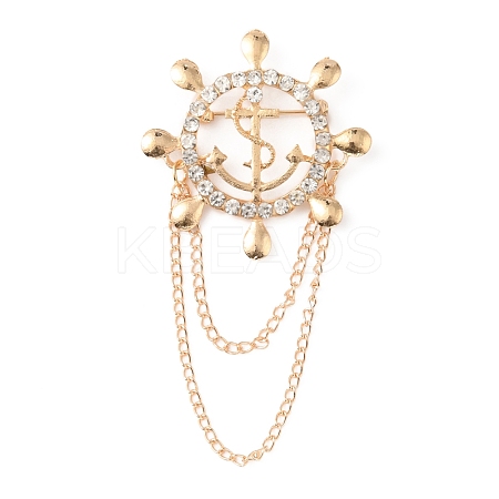 Naval Style Helm & Anchor Rhinestone Brooch for Men Women JEWB-WH0030-01G-1