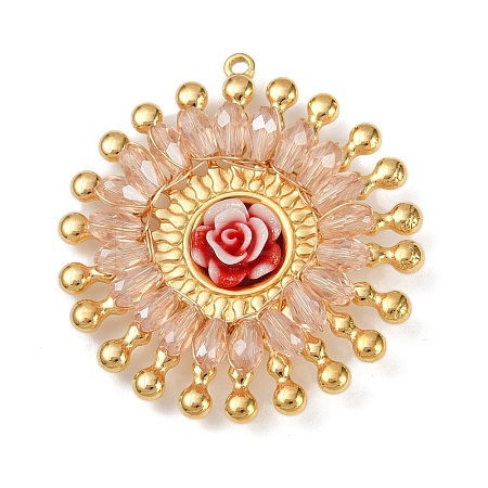 304 Stainless Steel and Resin Flower Pendants STAS-R170-03G-02-1