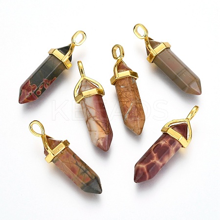 Natural Polychrome Jasper/Picasso Stone/Picasso Jasper Bullet Double Terminated Pointed Pendants LS-G-G902-B26-1