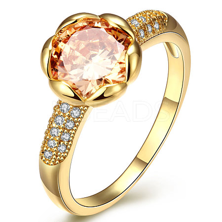 Romantic Real 18K Gold Plated Brass Cubic Zirconia Flower Party Rings RJEW-BB14635-8G-1