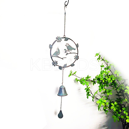 Birds with Flower Iron Hanging Wind Chime Decor BIRD-PW0001-043C-1