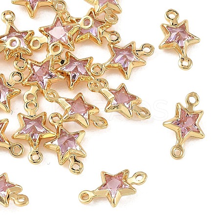 SHEGRACE Brass Pave Cubic Zirconia Star Connector Charms XGRQ2O351-441B-G-1