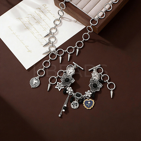 Gothic Alloy Spiked Choker Necklaces & Charm Bracelet Jewelry Set WGBD2FA-01-1