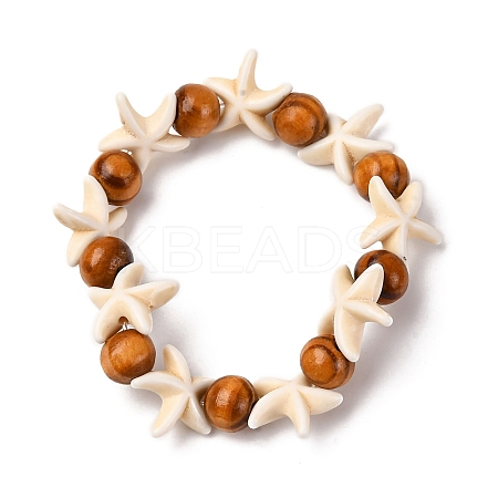 Beach Starfish Dyed Synthetic Turquoise Stretch Bracelets BJEW-JB10289-02-1