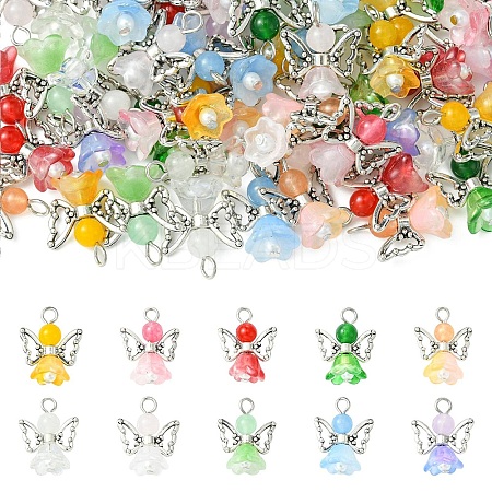 60Pcs 10 Colors Gradient Color Glass Pendants PALLOY-CJ00061-1