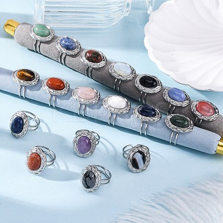 Oval Natural & Synthetic Gemstone Finger Rings RJEW-M063-01P-1