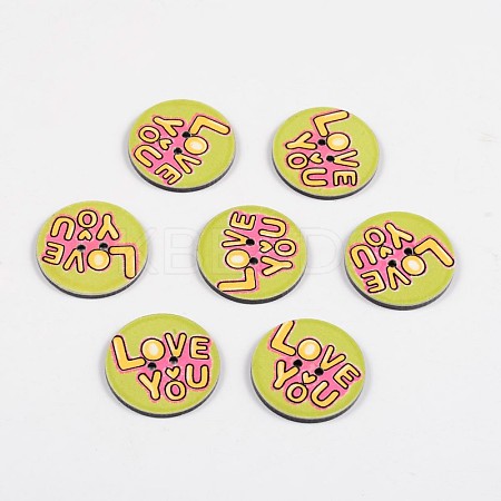 2-Hole Flat Round with Love You Pattern Acrylic Buttons BUTT-F055-05F-1