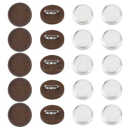 DIY Round Wood & Aluminum Brooch Making Kits DIY-FH0009-69B-1
