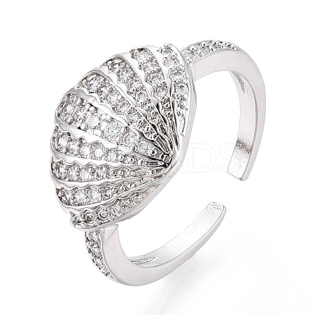 Brass Micro Pave Cubic Zirconia Adjustable Open Cuff Rings for Women RJEW-N051-03P-1