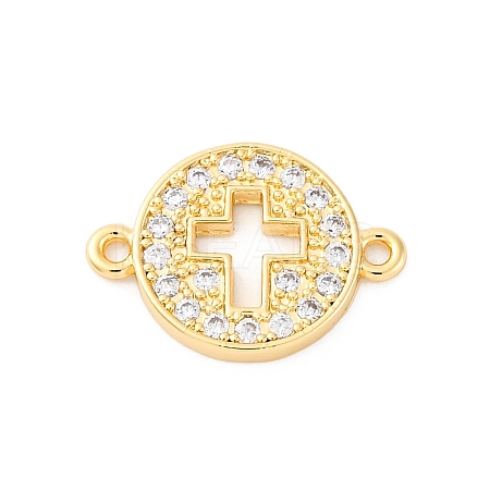 Brass Micro Pave Clear Cubic Zirconia Connector Charms KK-S510-05G-1