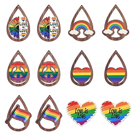 12Pcs 6 Styles Printed Aspen Wood Big Pendants WOOD-YW0001-23-1
