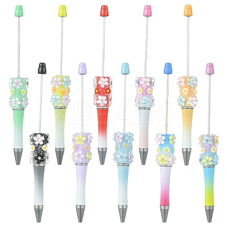 10Pcs 10 Colors Flower Plastic Beadable Pens FIND-YW0008-56-1