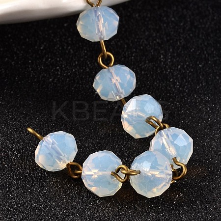 Imitation Jade Glass Rondelle Beads Chains for Necklaces Bracelets Making AJEW-JB00164-01-1
