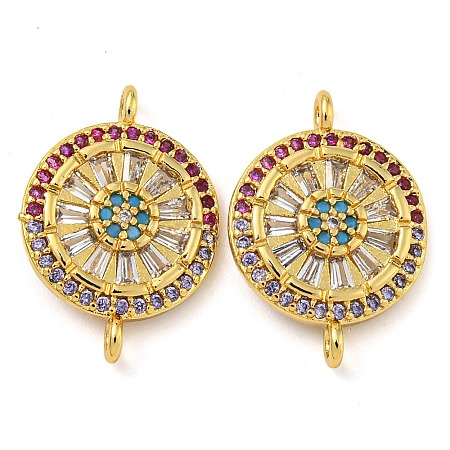 Rack Plating Brass Pave Cubic Zirconia Wheel Connector Charms KK-Z063-28G-02-1